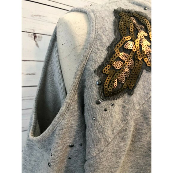 Shyanne Medium Country Pullover Sweatshirt Shirt cold shoulder Sequins Gray - Picture 7 of 11